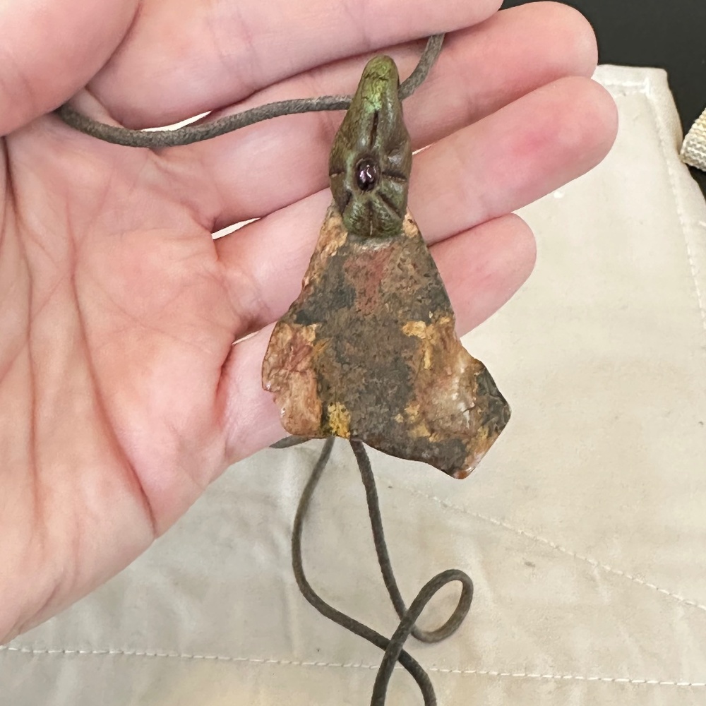 Raw Jasper Stone w/Garnet Eye Pendant on Cord Red/Brown/Tan/Cream/Orange - Picture 15 of 16